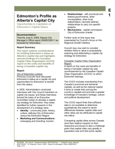 Edmonton`s Profile as Alberta`s Capital City