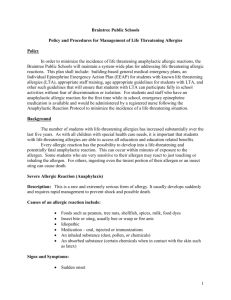 Policy and Procedures for Management of Life Threatening Allergies