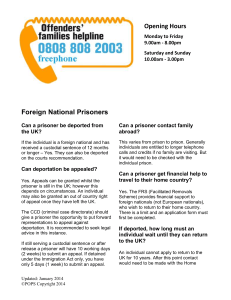 Foreign National Prisoners - Offenders families helpline