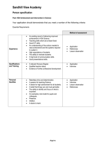 Personal Specification for KS4 Achievement & Intervention in Science