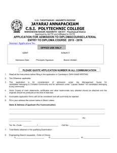 APPLICATION FOR ADMISSION TO DIPLOMA COURSE / LATERAL