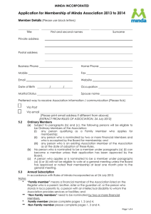 Application for Membership of Minda Association 2013 to 2014