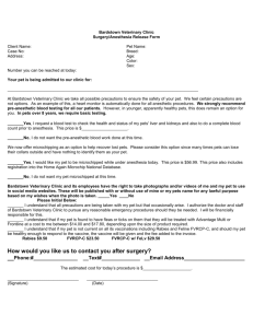 Anesthesia Release Form Cat - Bardstown Veterinary Clinic
