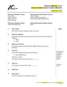 School Council Sample Summary/Minutes