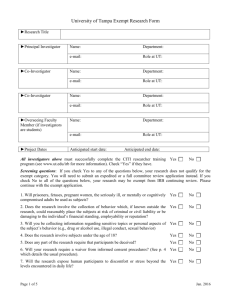 Psychology 310 Class Project Exemption Certification Form