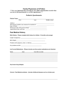 Past Medical History Questionnaire