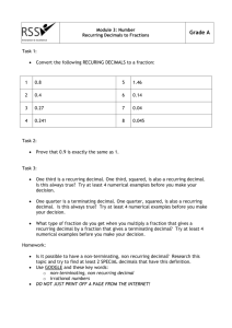 Module 3: Number Recurring Decimals to Fractions Grade A Task 1