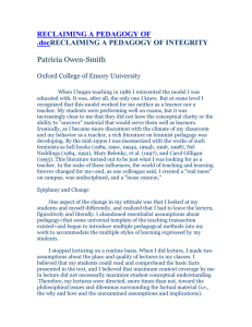 RECLAIMING A PEDAGOGY OF INTEGRITY