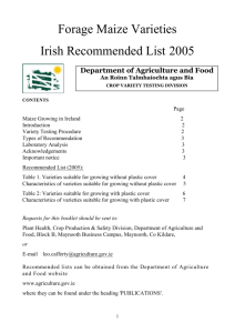 Forage Maize Varieties: Irish Recommended List 2005.