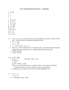STAT 301 REVIEW FOR TEST 2 – ANSWERES: