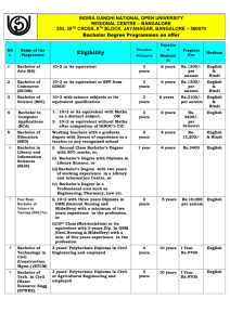 Bachelor Degree Programs - IGNOU Regional Centre, Bangalore