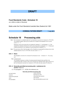 Schedule 18 Processing aids - Food Standards Australia New Zealand