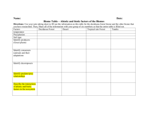 Biome Table – Abiotic and biotic factors of the Biomes