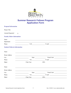 Summer Research Fellows Program Application Form 2015