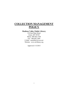 Collection Management - Madison Valley Public Library