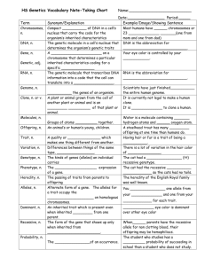 Genetics Vocabulary Note-Taking Chart