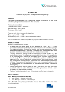 VCE History - Summary of Proposed Changes to the Study Design