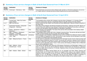 Summary of bus service changes in Bath & North East Somerset