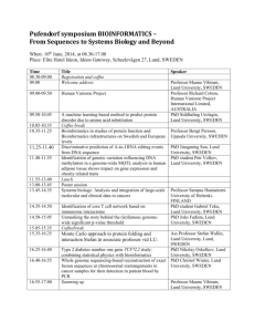 Pufendorf symposium BIOINFORMATICS – From Sequences to