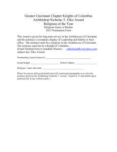 Religious Nomination form - Greater Cincinnati Chapter, Knights of