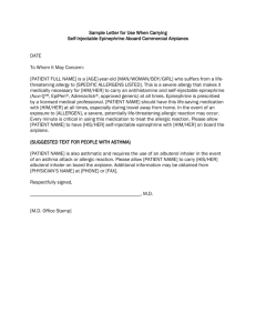 Sample Letter for Carrying Self-Injectable Epinephrine Aboard