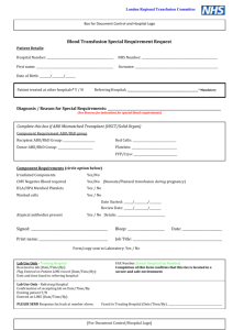 Blood transfusion special requirement request form