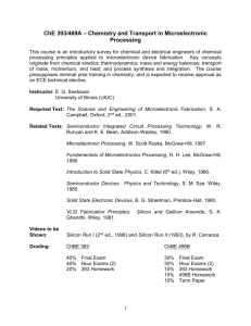 Course: ChE 396A - "Microelectronics Processing for