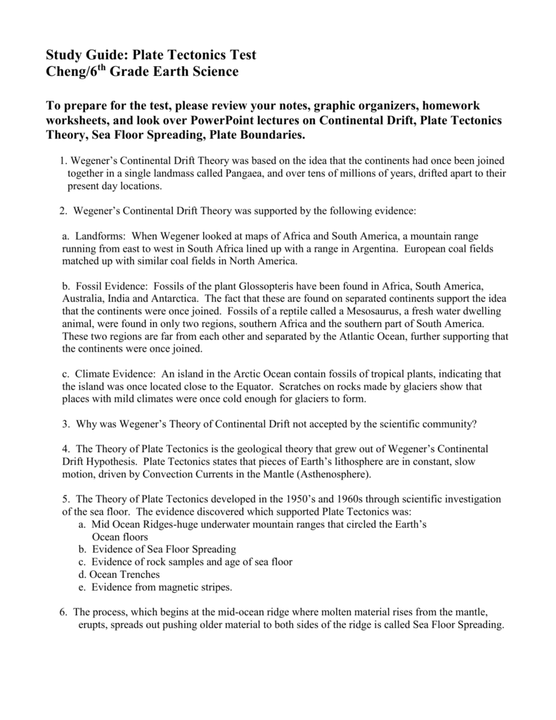 Plate Tectonics Guided Reading And Study Worksheet Answers