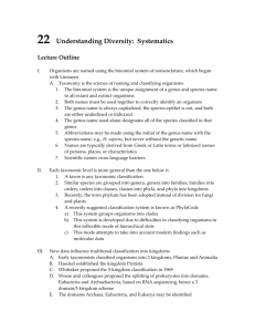 Chapter 22: Understanding Diversity: systematics