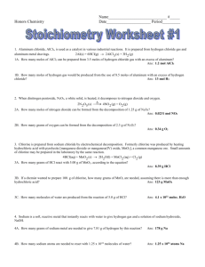 Stoichiometry Worksheet 1