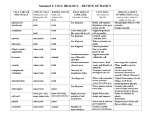 CELL BIOLOGY – QUICK REVIEW OF BASICS