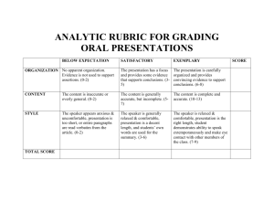 ANALYTIC RUBRIC FOR GRADING ORAL PRESENTATIONS