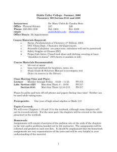 Diablo Valley College: Chemistry 108 Sections 86