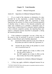 Chapter VI Trade Remedies Section 1 Bilateral Safeguards Article
