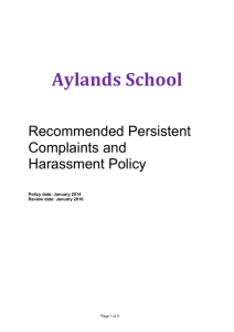 Persistent Complaints and Harassment Policy