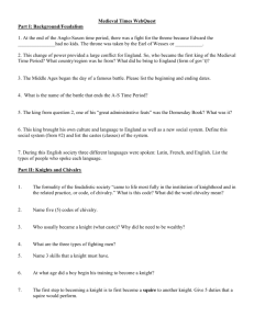 Worksheet Knights, Chivalry, Armor and Weapons Medieval Period