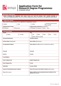 Application Form - University of the West of England