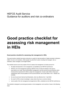 Good practice checklist for assessing risk