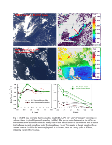 Fig. 1. MODIS true-color and fluorescence line height (FLH, mW cm