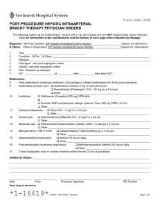 Post Procedure Hepatic Intraarterial Brachy Therapy Physician Orders