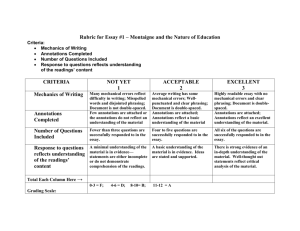 Rubric for Essay #1 – Montaigne and the Nature of Education