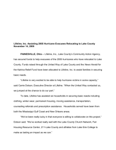 Lifeline, Inc. Assisting 2005 Hurricane Evacuees Relocating to Lake