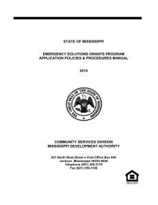 STATE OF MISSISSIPPI EMERGENCY SOLUTIONS GRANTS