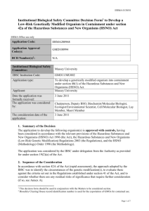 Institutional Biological Safety Committee Decision Form to Develop