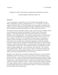 April 2015 E. N. Ravenhall REPORT ON VISIT TO SOUTH KIVU