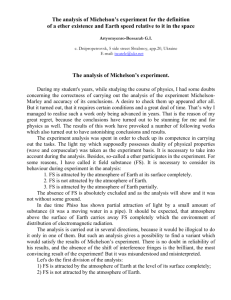 The analysis of Michaelson`s experiment for the definition