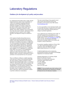 Lab Regulations MI CLIA Policy Recommendations