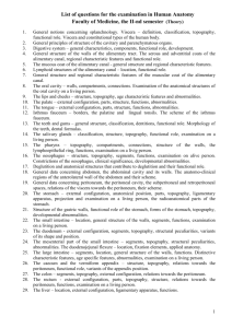 List of questions for the examination in Human Anatomy Faculty of
