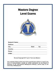Masters Degree Level Exams University of Metaphysics MASTERS