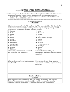 Personal Preference Indicators This is a worksheet supplement to